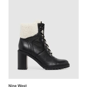 Nine West Black Leather Heeled Boots with faux shearling upper